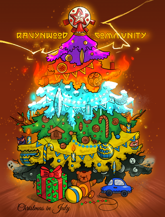 A Wizard101 Christmas tree with each layer representing a school of magic.